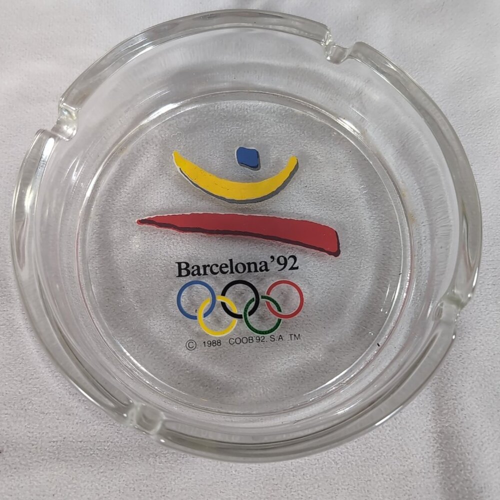 Barcelona Olympics 1992 Glass Ashtray COOB Italy Souvenir Vintage Spain Games